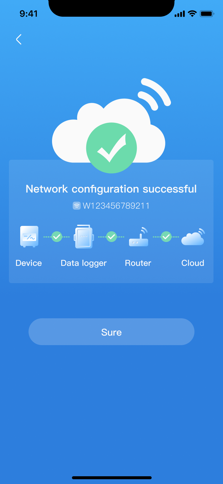 Mobile app network configuration success screen