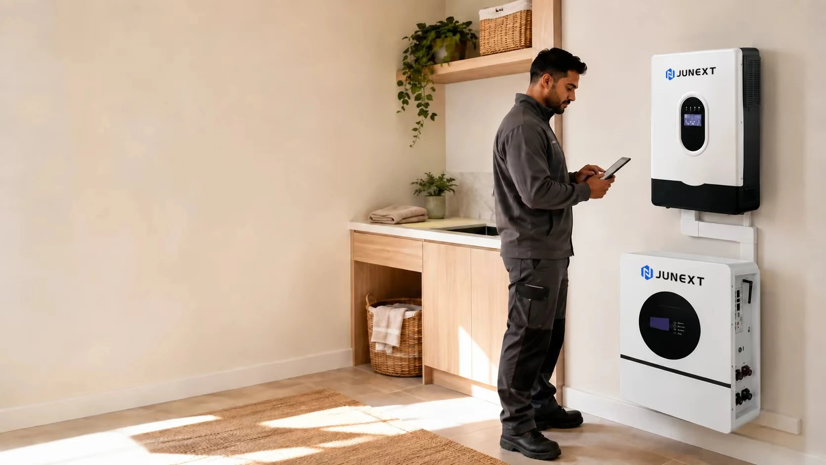 Illustrative home energy service visit showing the installation context